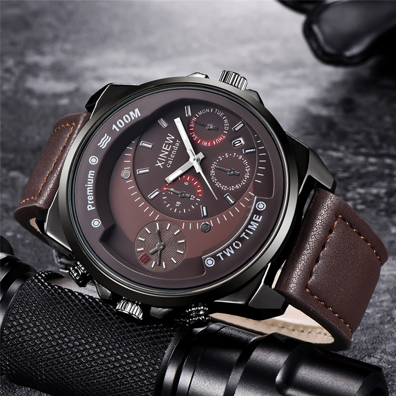 Leather Watch Band Men - Originele XINEW Merk Mannen Horloges Zwarte
