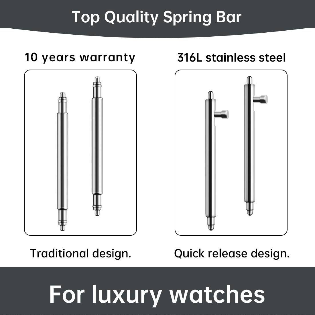 Leather Strap Quick Release - Maikes 316L roestvrij staal snelsluiting horloge