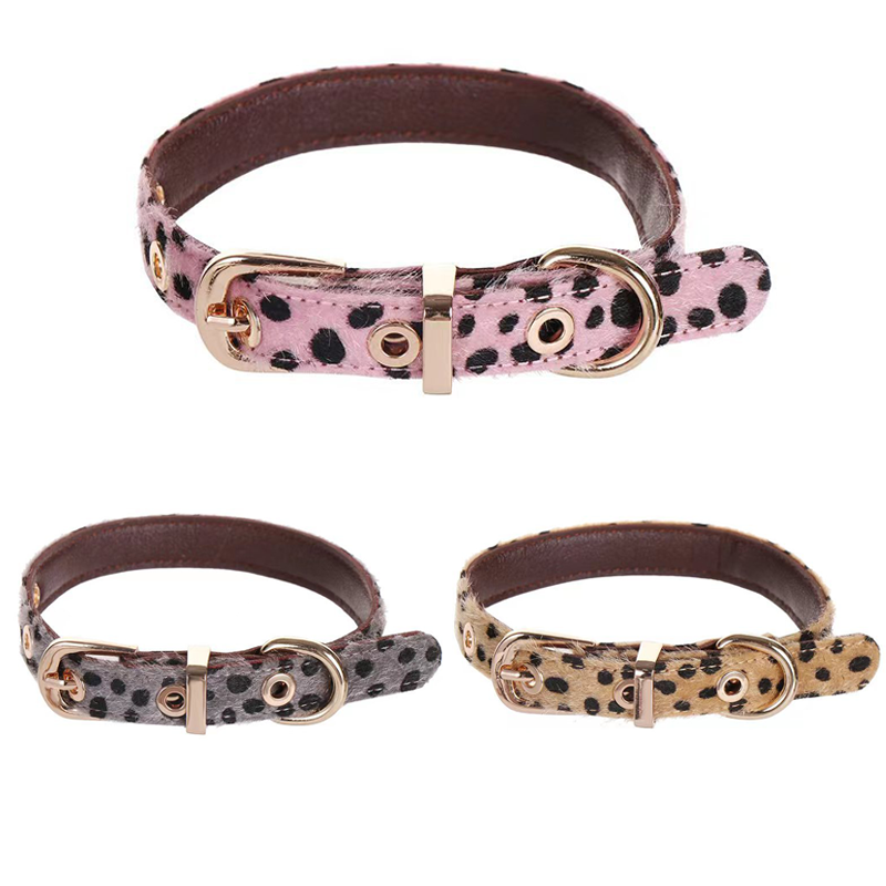 Leather Strap Quick Release - Kleine halsband met luipaardpatroon en metalen