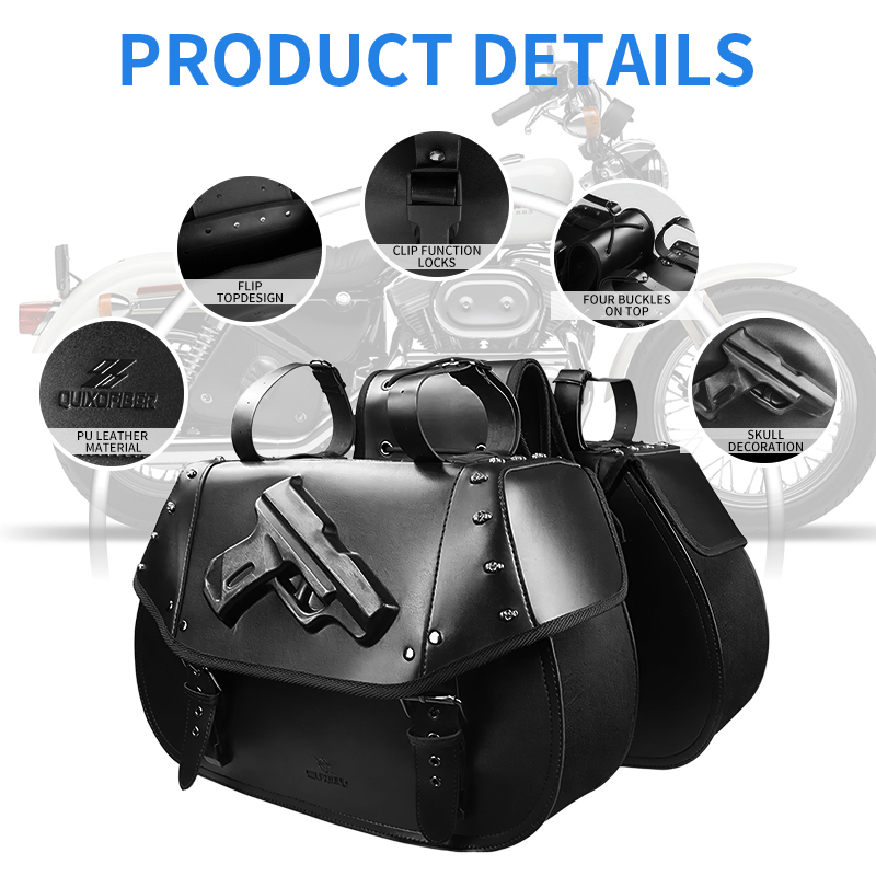 Leather Strap Quick Release - 34L universele motorfiets PU lederen zadeltassen,