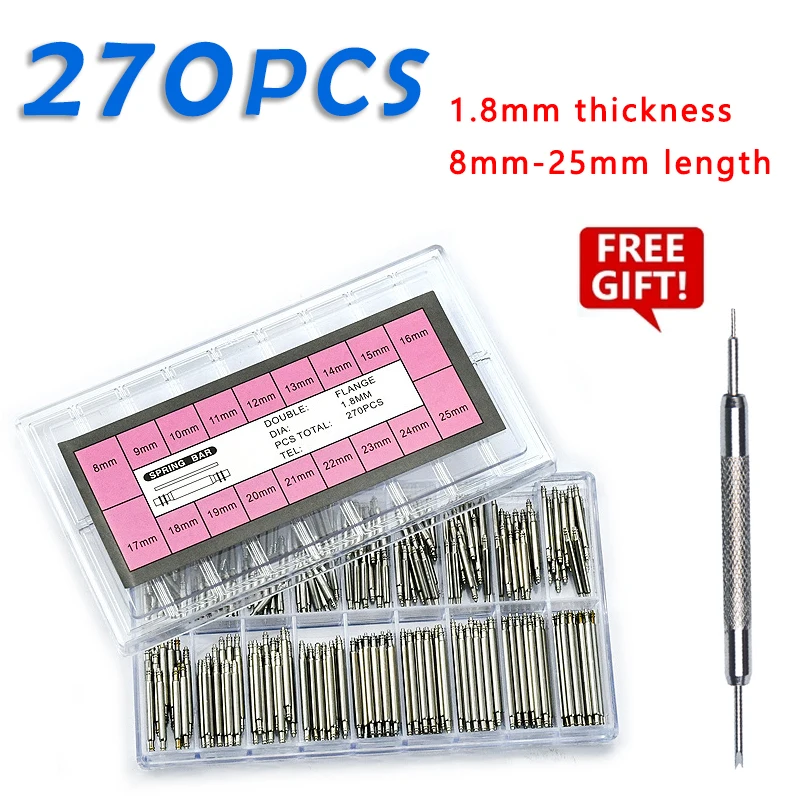 Spring Bar Tool Set - 270 stuks/set roestvrijstalen veerstangen, diameter 1,5