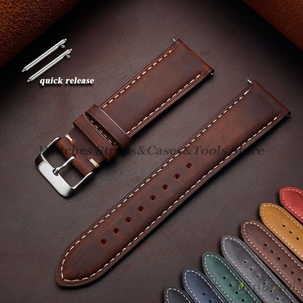 Leather Strap Quick Release - Vintage koeienhuid lederen horlogeband 14mm 16mm