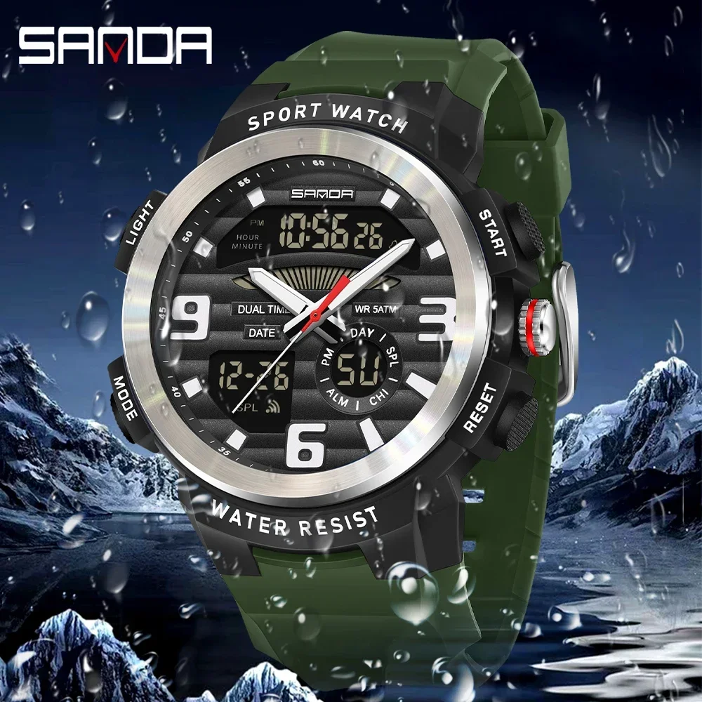 Rubber Strap Diver - SANDA Multifunctionele herenhorloge met dubbele display,