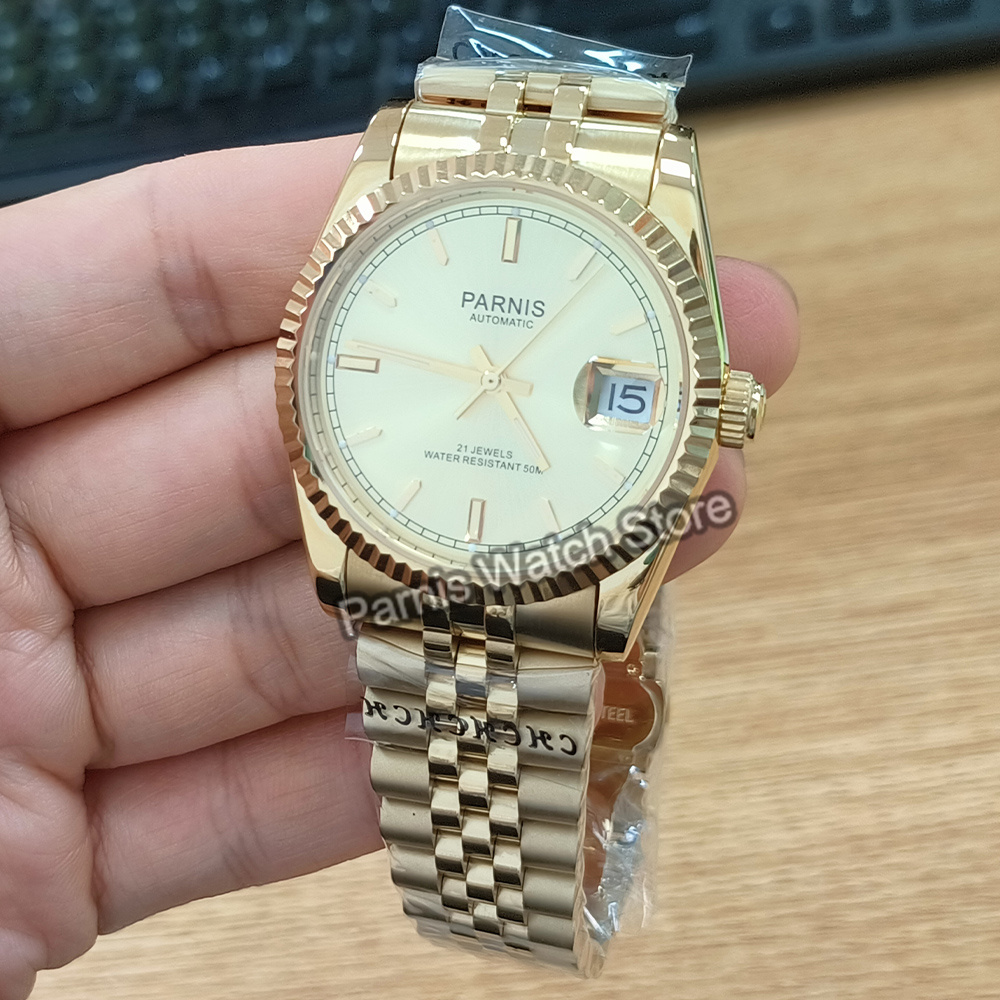 Parnis 36 mm goudkleurig licht - Rolex Watch Datejust recensie en prijs