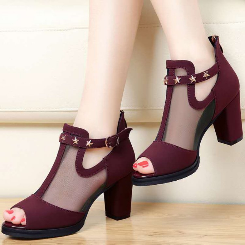 Mesh peeptoe blokhakken dames  - Mesh Strap Metal recensie en prijs